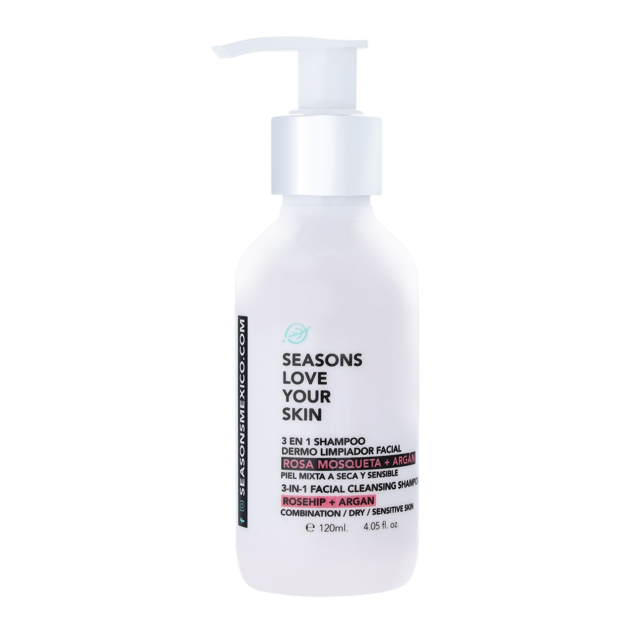 Shampoo Dermolimpiador Facial 3 en 1 Rosa Mosqueta + Argán 60 ml